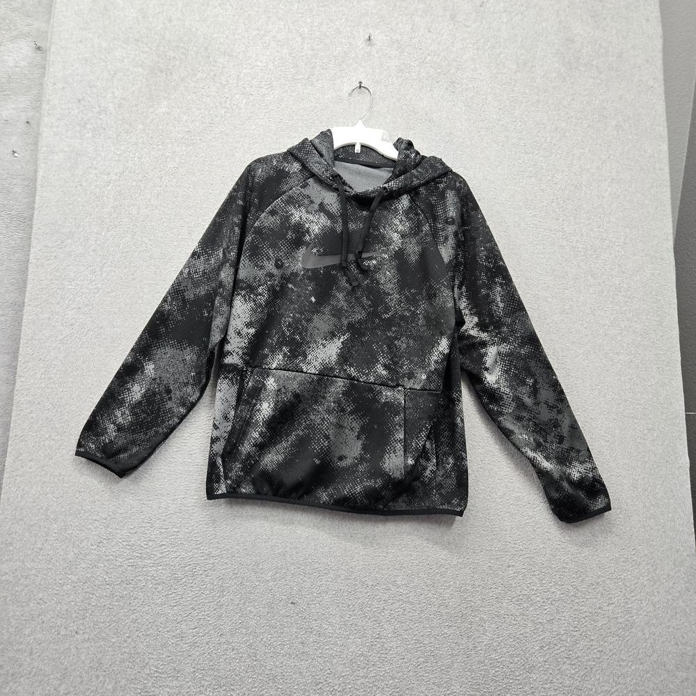 Nike Men Hoodie S Black Digital Camouflage Therma Fit Center Swoosh Fleece